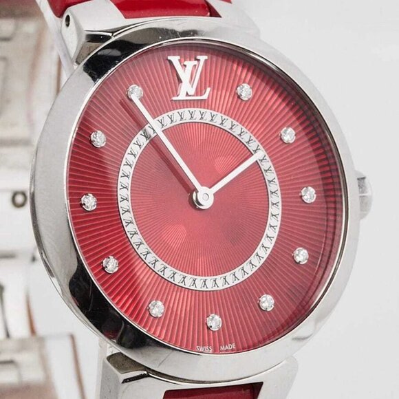 Louis Vuitton 28mm Cerise Monogram Vernis And Diamond Saint Valentin Quartz W... - Picture 8 of 9